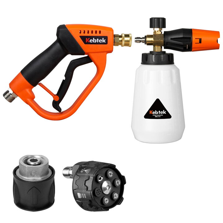 泡洗車と水洗車セット・ケルヒャー対応】Kebtek 高圧洗浄ショートガン 6in1洗車 あんぜんロック機能付き フォームガン 泡 洗車 泡濃さ調整可能  M22 14mm真ちゅう製 クイックコネクタ ワンタッチ式 KarcherKシリーズ対応 洗床用 掃除用 (ショートガン+1Lフォームキャノン ...