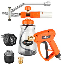【2025年新登場洗車セット・デュアルコネクター付き】Kebtek 高圧洗浄機 ねじれ防止ショートガン+1Lのフォームキャノン+ 6in1噴射ノズル+ダブルコネクトアダプタ― 水洗車と泡洗車を簡単に切り替える Kシリーズのクイックホース対応 (ケルヒャ対応)