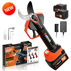 2025年新型【回路板高密封TPE設計・カバー80％シリコン保護】切断径35mm Kebtek 電動剪定バサミ【軽量1.07kg】充電式剪定ばさみ 日本製SK5テフロン刃 切れ味良い プログレッシブ機能 2000mAh大容量電池2個付き 21V 高枝切りバサミ 延長ポール接続可能 品番KT 9035