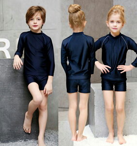 スクール水着 上下セット 長袖ラッシュガード付き女の子 男の子 子供 ジュニア 110cm 120cm 130cm 140cm 150cm 160cm 無地 UPF50+ 裏地付き ネームタグ付き