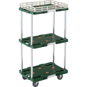 TRUSCO 樹脂製台車 ルートバン 3段式 こぼれ止め1段付 370X500 緑 ( MPB-503K-GN ) トラスコ中山(株)