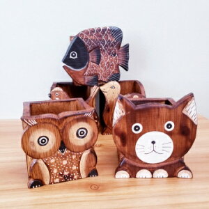 ペン立て ペンスタンド バリ雑貨 筆記用具 ステーショナリー ネコ フクロウ カメ にわとり 魚