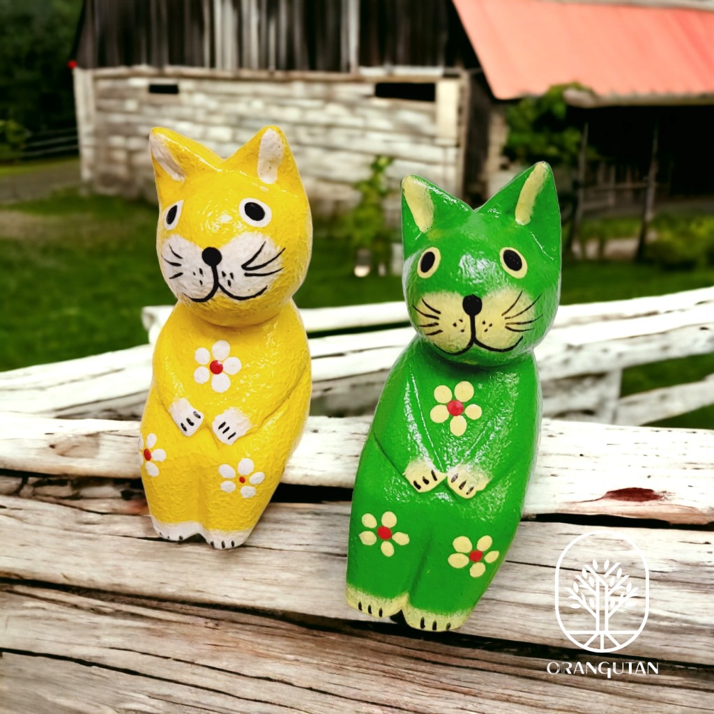 楽天市場】10002792 ネコ グリーン イエロー 花柄のネコ バリ木彫り