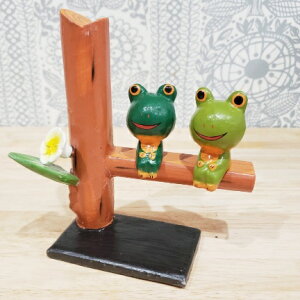 カエル お座りカエル 木登り蛙 プルメリア バリ雑貨 アジアン 木製の蛙 アジアンインテリア