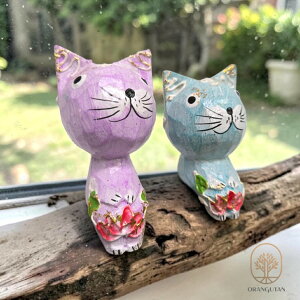猫と魚の木製置物 無垢 Nagaipet キャットタワー 天然木 梨の木 無垢材 