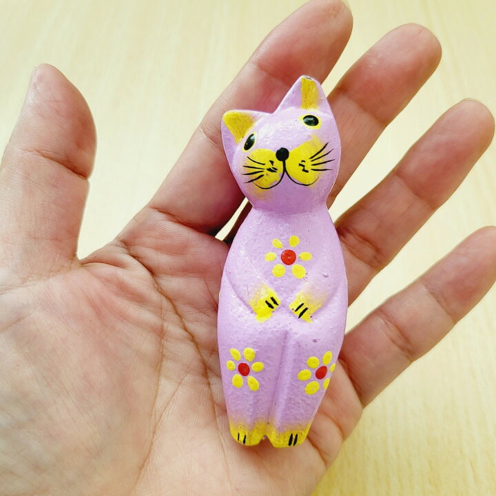 楽天市場】猫 パープル 花柄 ネコ お座り猫 バリ雑貨 バリ木彫り 