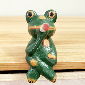 スモーキングカエル　蛙　タバコ　バリ木彫り 　お座りカエル　蛙の置物　バリ雑貨　アジアンインテリア　　エスニック