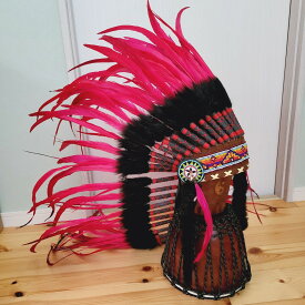 ウォーボンネット　羽根かんむり 　レッド　ロング　ネイティブ　インディアン 帽子・コスプレ 羽根飾り　パーティー