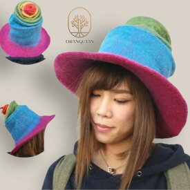 ウールハット　フェルト　帽子　ハット　魔女　レインボー　キキ　ネパール　アジアン　仮装帽子　ハロウィン　パーティー衣装