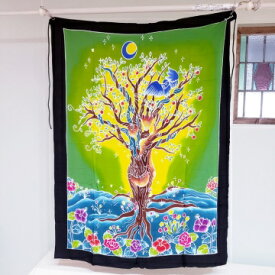 タペストリー　ツリーオブライフ　長方形　tree of life 生命の樹　癒し　バリ　アジアン布　更紗　パレオ　マルチクロス　壁飾り