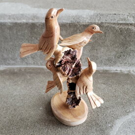 ウッドオブジェ　小鳥　5羽　バード　天然木の置物　バリ雑貨　アジアンインテリア　カービング　木彫り