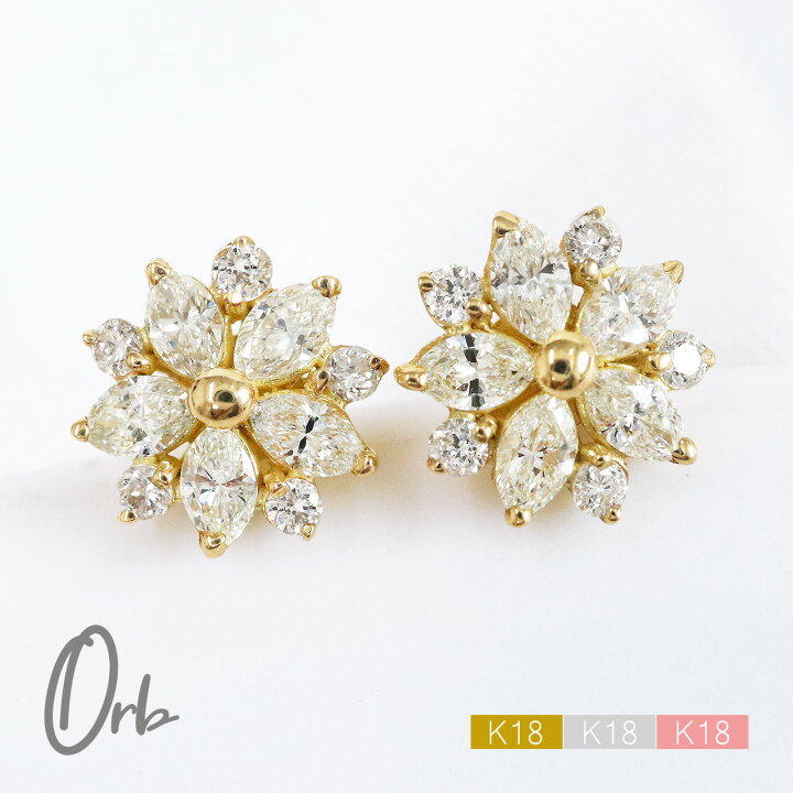 K14WG フラワー ダイヤモンド ピアス 1.040CT 楽天市場】マーキス  
