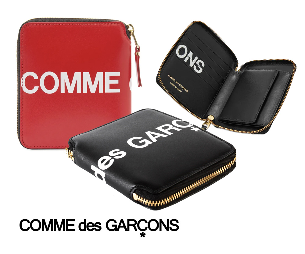 コムデギャルソン(COMME des GARCONS)レザー二つ折り財布 ラウンドファスナー ヒュージ ロゴ ウォレット Huge Logo Leather Wallet ブラック レッド SA2100HL【あす楽対応_関東】