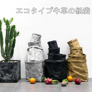 S/M/L/XL サイズ 洗えるクラフト紙袋 2枚入 収納 紙袋 紙 ペーパーバッグ 植木鉢カバー 持ち運び かわいい 北欧 折りたたみ 繰り返し使える モノトーン シンプル ストッカー 収納袋 自立 雑貨