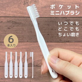 ポケットミニハブラシ 6本 セット 使い捨て 歯ブラシ 歯磨き 携帯用 個包装 日本製 国産 コンパクト 短い 小さい 可愛い 宿泊 お泊まり キャンプ 登山 山登り 旅行 旅行用 ポーチ 入院 病院 出張 ストック 防災 非常用 矯正
