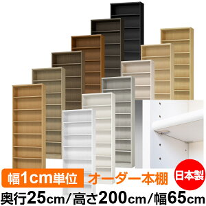 日本製 本棚 F★★★★ 低ホルムアルデヒド【イージーロック棚受タイプ】オーダー 本棚 収納 棚 書棚 ラック サイズオーダー 大容量【送料無料】オーダーマルチラック 奥行25cm 高さ200cm 幅65