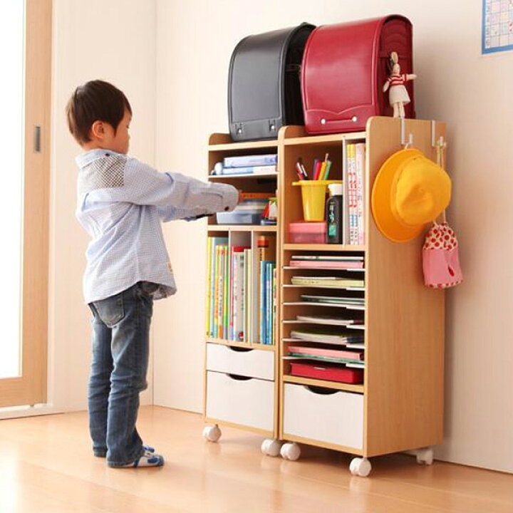 楽天市場 ランドセルラック キャスター付き ランドセル収納 ランドセル 収納 大容量 整理 整頓 絵本ラック 幅33 ナチュラル ホワイト こども 家具 子供 ラン活 入学祝い Ordy インテリアショップ オルディ