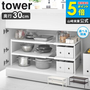 伸縮シンク下ラック 2段 D30 タワー tower 伸縮 棚 シンク下収納 洗面台下 収納 ラック 鍋 フライパン 収納 シンク下収納ラック キッチン シンク下 整理棚 システムキッチン 引き出し 整理 調理