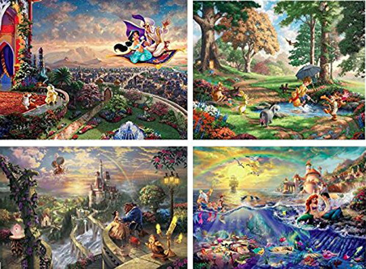 楽天市場 ディズニー クラシックパズルセット 500ピース 4 アラジン 美女と野獣 クマのプーさん リトルマーメイド Disney 00ピース パズル トーマス キンケード 作画 ジグソーパズル オレメカ