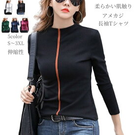 カットソー Tシャツtシャツ レディース トップス ファッション 長袖 春 秋冬 ハイネック プルオーバ フロントライン入り伸縮性 ストレッチ アメカジ ストリート シンプル 女子 美シルエット 大人 おしゃれ きれいめ 体型カバー 20代 30代 40代 ギフト プレゼント 送料無料