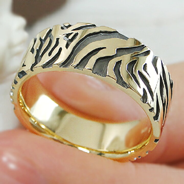 楽天市場】K18YG/PG イブシ メンズ トラ柄 リング【送料無料】【刻印  