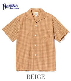 PHERROW'S フェローズ 半袖|コットン|チェック|イタリアンカラーシャツ『ITALIAN COLLAR SHIRT』【アメカジ・ワーク】24S-PICS1