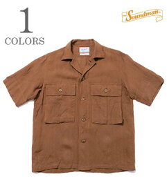 Soundman サウンドマン 半袖|柿渋染め|リネンキャンバス|キャンプカラー『Morris Open Shirt』【アメカジ・ワーク】465M-411X