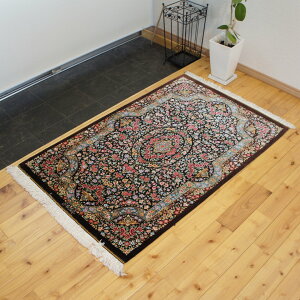 【本物イラン産】 120x78cm クム シルク ハージラヒミ工房 ペルシャじゅうたん 玄関マット ペルシャ 絨毯 じゅうたん 室内 おしゃれ 薔薇 バラ 花柄 ブラウン ゴールド オレンジ レッド 絨毯マ