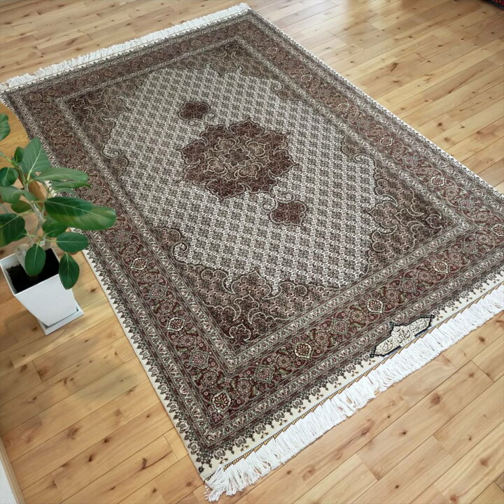 楽天市場】ペルシャ絨毯 【本物イラン産】 タブリーズ産 アイボリー 