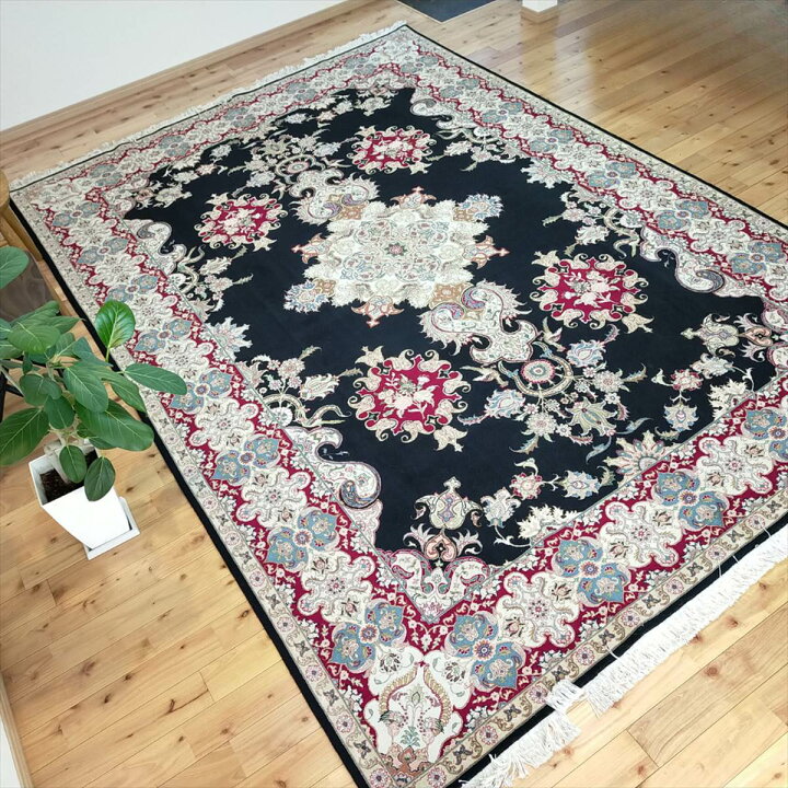 楽天市場】ペルシャ絨毯 【本物イラン産】 タブリーズ産 ブラック 