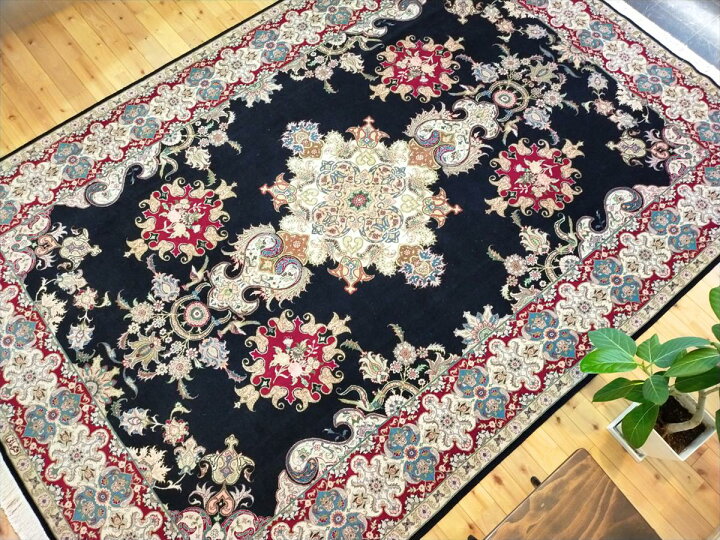 楽天市場】ペルシャ絨毯 【本物イラン産】 タブリーズ産 ブラック  