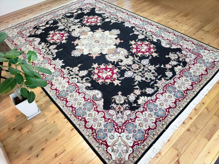 楽天市場】ペルシャ絨毯 【本物イラン産】 タブリーズ産 ブラック 