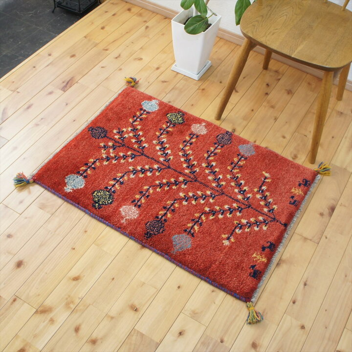 楽天市場】ペルシャ ギャッベ 本場イラン産 87×62cm 厚み 2.18cm 赤 