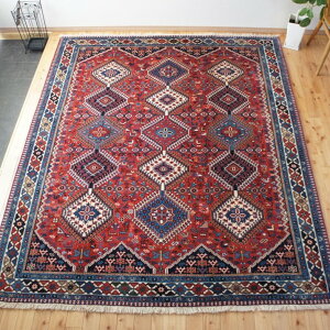 トライバルラグ ペルシャ絨毯 【本物イラン産】 ヤラメ リビング 245x200cm 厚み 1.47cm 手織り絨毯 ソファー前 アンティーク トライバル 遊牧民 部族絨毯 手織り 絨毯 幾何学模様 ひし形 華やか