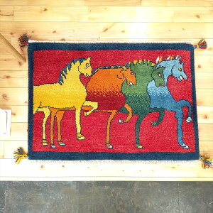 ペルシャ ギャッベ 【本場イラン産】 88x62 cm 厚み 2.32cm 横柄 赤 レッド 茜色 ボルドーカラー 花柄 馬 ホース ウール100% セール ギャベ 玄関マット 天然素材 草木染め 手織り 絨毯 ラグ Gabbeh 赤