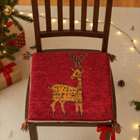 ペルシャ ギャッベ 【 本場 イラン産 】 40x41cm 厚み 2.51cm レッド 赤 トナカイ クリスマス Xmas 鹿柄 座布団 セール ギャベ チェアマット ウール100% 天然素材 草木染め 手織り 絨毯 ラグ 赤ちゃんも安心 カシュガイ族 遊牧民族 プレゼント T8415