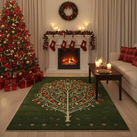 ペルシャ ギャッベ 本場イラン産 ザクロ柄 ラグ ギャベ クリスマス ツリー Xmas ウール100% 天然素材 草木染め 手織り 絨毯 Gabbeh オールシーズン 約1.5畳 ソファ前 200x155cm 厚み 2.47cm 緑 グリーン ザクロの木 RJ11350