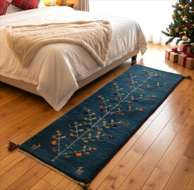 ペルシャ ギャッベ 【 本場 イラン産 】 115x44cm 厚み 2.62cm ブルー 青 ザクロ ヤギ ミニランナー 細長い ザクロ柄 キッチンマット 上がり框 一点物 ふかふか 厚み Gabbeh 赤ちゃんも安心 ギャベ 遊牧民族 カシュガイ族 シラーズ 手織り絨毯 RJ15936