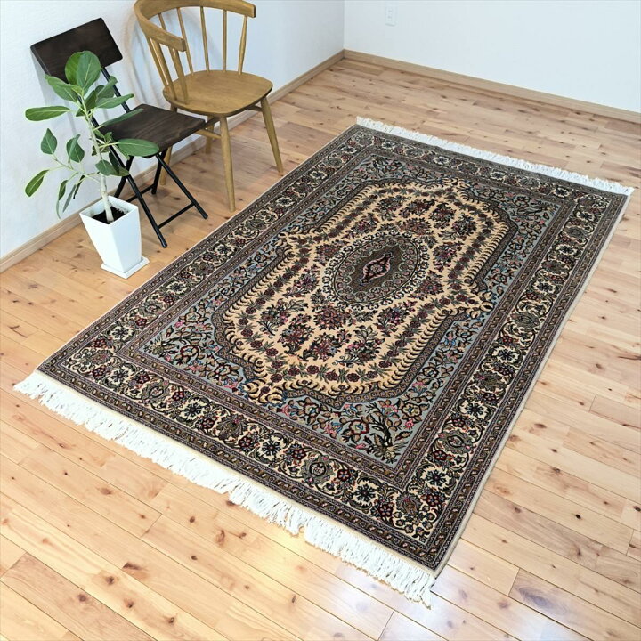 楽天市場】ペルシャ絨毯 【本物イラン産】 クム産 ウール ベージュ 花 