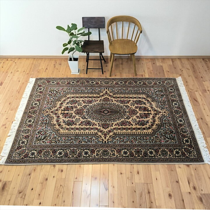 楽天市場】ペルシャ絨毯 【本物イラン産】 クム産 ウール ベージュ 花 
