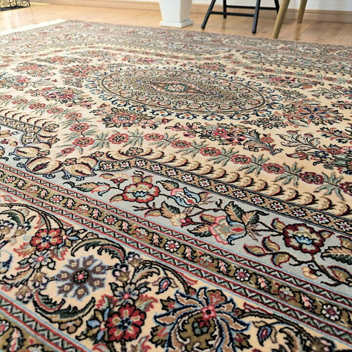 楽天市場】ペルシャ絨毯 【本物イラン産】 クム産 ウール ベージュ 花 