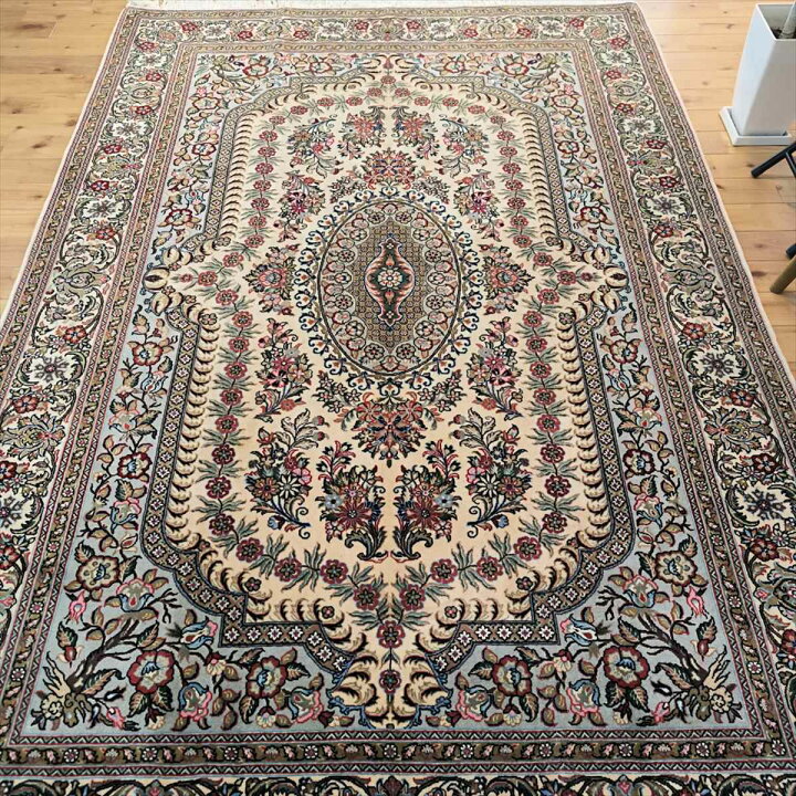 楽天市場】ペルシャ絨毯 【本物イラン産】 クム産 ウール ベージュ 花 