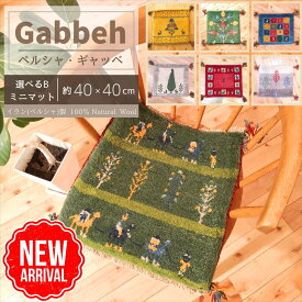＼ 10、14、18％OFFクーポン 週末3日間限定 ／ 【 イラン直輸入 ギャッベ B】 選べる 座布団 40×40cm 手織り ( 1点もの ) ラグ オシャレ セール ペルシャ チェア 四角 ギャベ 玄関マット クッション ベッド ミニマット 小さい ウール まとめ