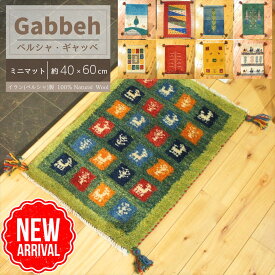 ＼ 10、14、18％OFFクーポン 週末3日間限定 ／ 【 イラン直輸入 ギャッベ 】 選べる 玄関マット ミニサイズ 40×60cm 手織り ( 1点もの ) ラグ セール おしゃれ ペルシャ ギャベ 座布団 チェアマット キッチンマット ベッドサイド 天然ウール まとめ