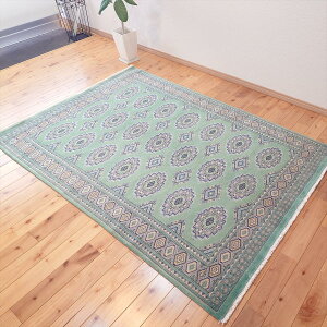 軽くて畳める手織りラグ パキスタン絨毯 リビング ソファー前サイズ 180x124cm グリーン 緑 手織り カーペット ソファー前 リビング おしゃれ 高級感 シック かっこいい 【C5】