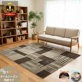 夏でも快適オーガニックラグ 四季を楽しむオールシーズンラグ ガゼニラハット リビング 250x199cm P262 ブラウン グレー アイボリー ベージュ 無染色 原毛 気持ちいい 肌ざわり最高