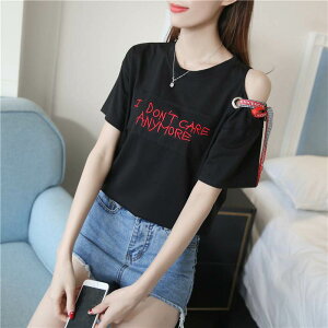 トップス Tシャツ カットソー レディース ショート丈 半袖 アームカット リボン 個性的 L XL 2XL 黒 白 かわいい 大人可愛い シンプル カジュアル 大人 おしゃれ レトロ ラフ スポーティー ルー