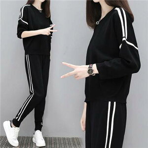 レディース セットアップ トップス ボトムス トレーナー パンツ 上下 セット ジャージ 2点 ツーピース バイカラー ライン 長袖 袖あり シンプル 無地 ドロップショルダー ラフ 楽ちん 大人可