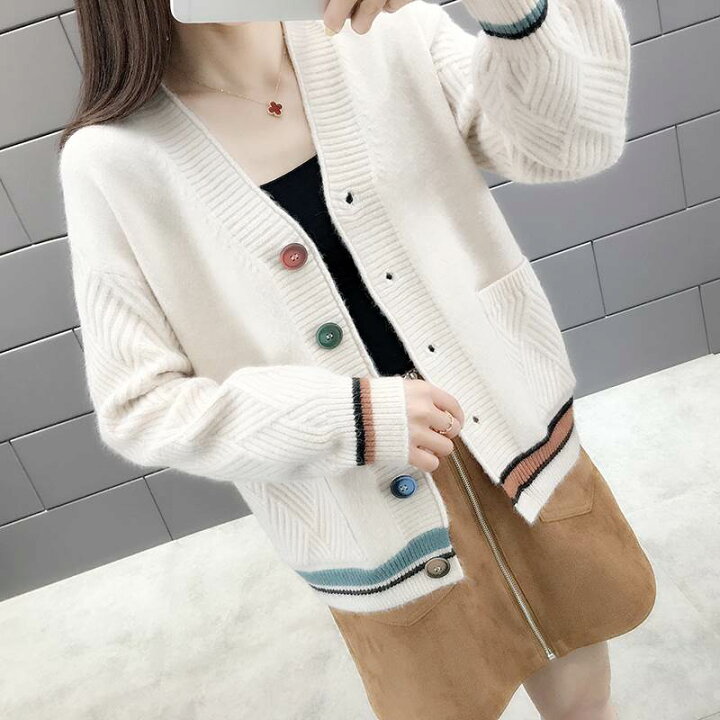 楽天市場】カラフル ボタン カーディガン レディース 白 黒 ゆったり  
