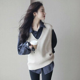 セットアップ コーデュロイ シャツ ニット ベスト 2点セット トップス シャツ ミディアム丈 袖なし 袖あり ノースリーブ 長袖 Vネック 襟付き ツーピース かわいい 大人可愛い きれいめ シンプル カジュアル 大人 おしゃれ お洒落 レトロ 大人女子 こなれ感 ルーズ 無地